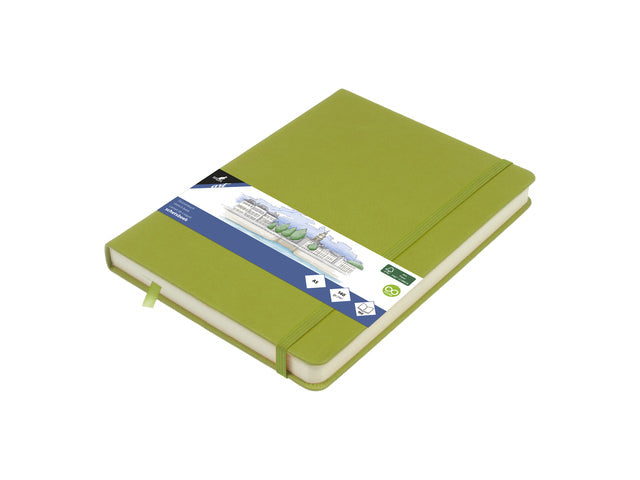 Schetsboek Kangaro A5 limoengroen PU HC 80 vel 140gr roomwit met elastiek en lint