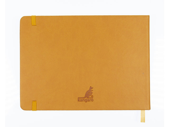 Schetsboek Kangaro A5 liggend okergeel PU HC 80 blad 140gr roomwit met elastiek en lint