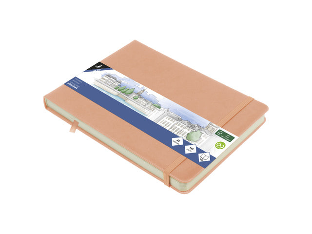 Schetsboek Kangaro A5 Querformat, rosafarbenes PU, HC, 80 Blatt, 140 g, weiß mit Elastik und Flusen
