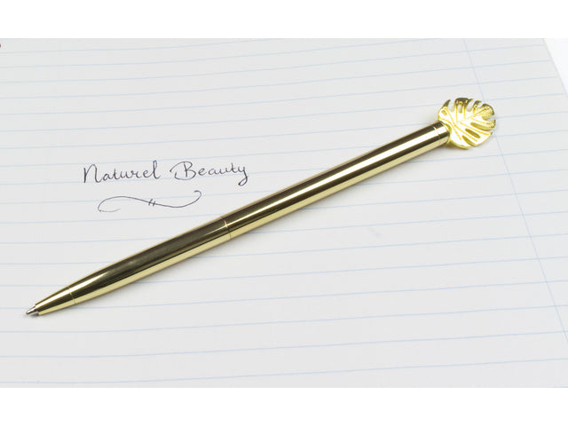Pen Natural Beauty met blaadje. in transparant doosje