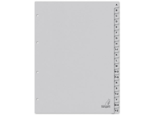 Tabblad ECO Kangaro A4 letters 180 gram grijs karton 4-gaats 20-delig