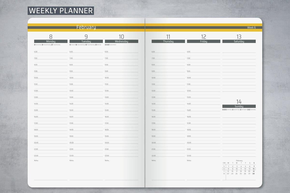 Weekagenda Linescape A5 2027 (EN) donkergrijs Hardcover verticale indeling