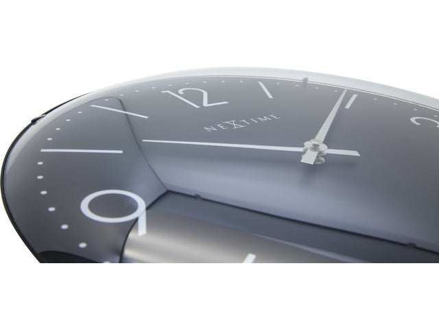 Wandklok NeXtime dia. 35 cm, Bolglas, Schwarz, 'Basic Dome'
