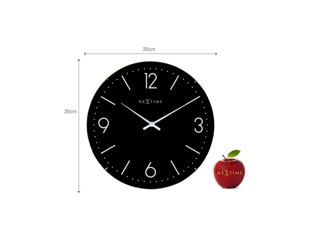 Wandklok NeXtime dia. 35 cm, Bolglas, Schwarz, 'Basic Dome'