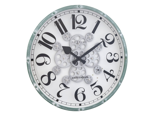 Witte Gear Klok - Große Wandklok - 50cm - Bewegende Tandwielen - "Henry" - NeXtime