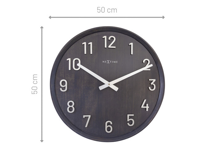 Große Wanduhr – 50 cm – Stille Uhr – Walnuss – Schwarz – NeXtime „Precious“