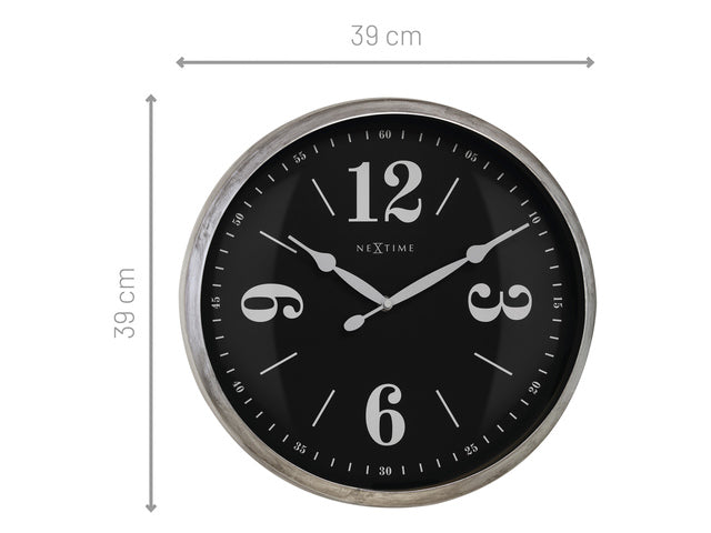 Landelijke wandklok - 39cm - Stille klok - Wit/Zilver - NeXtime "Classic"