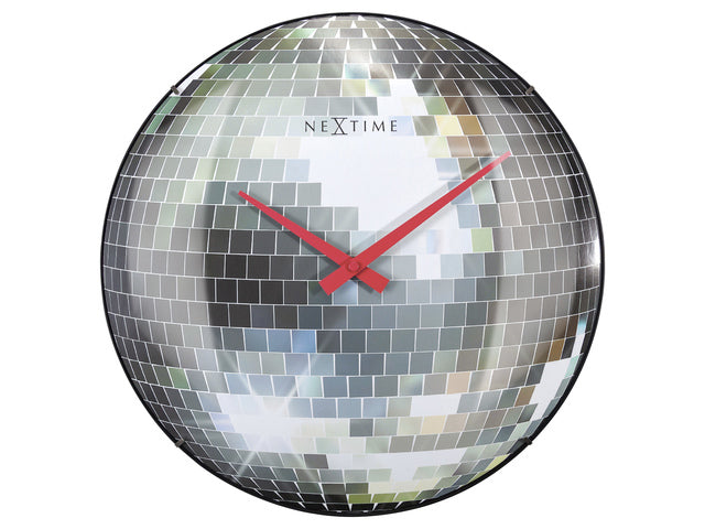 Stille Wanduhr - 35cm - Discobal - Koepelvormig Glas - NeXtime "Disco Ball"