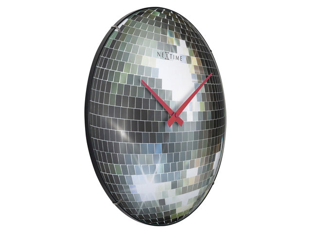 Stille Wanduhr - 35cm - Discobal - Koepelvormig Glas - NeXtime "Disco Ball"