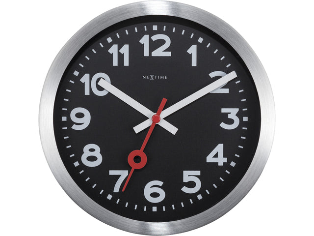 Wandklok NeXtime 'Station' Ø19 cm, geborstetes Aluminium schwarz