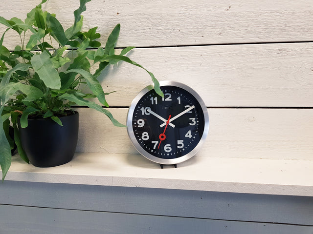 Wandklok NeXtime 'Station' Ø19 cm, geborstetes Aluminium schwarz