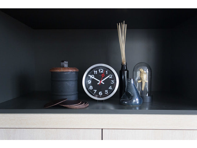 Wandklok NeXtime 'Station' Ø19 cm, geborstetes Aluminium schwarz