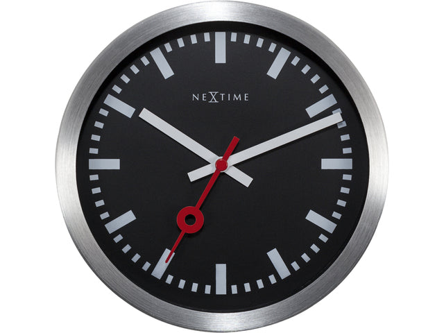 Wandklok NeXtime 'Station' Ø19 cm, geborsteld aluminium zwart