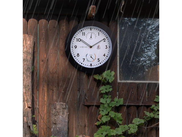 Nextime-Gehäuse mit Durchmesser 25,5 cm Daisy mit Thermo- und Hydrometer-Zylindern, schwarzer Rand und weißer Kunststoffplatte