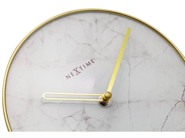 NeXtime - Tafelklok - Ø 20 cm - Glas/Metaal - Wit - 'Marmer'
