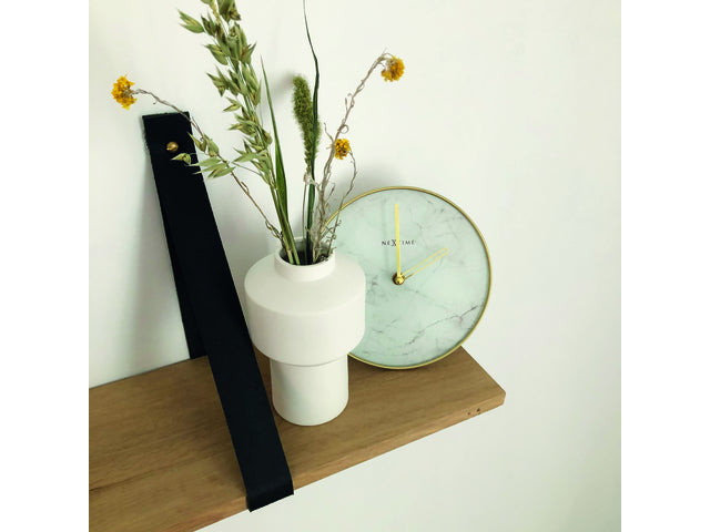 NeXtime - Tafelklok - Ø 20 cm - Glas/Metaal - Wit - 'Marmer'