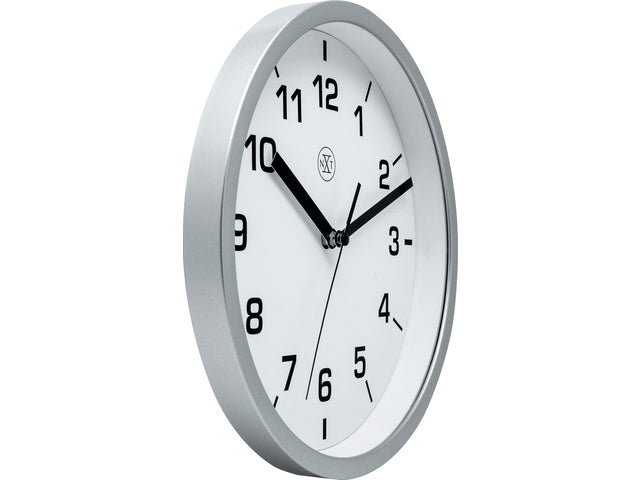 wanduhr NXT durchmesser 20 cm kunststoff silber, weiß wijzerplaat