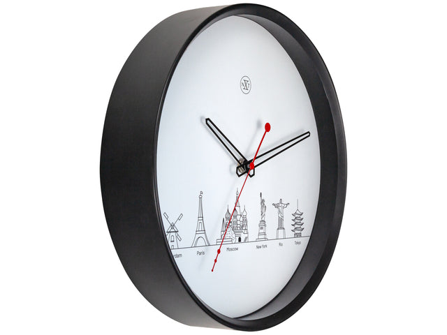 Wandklok nXt Worldtour dia 30cm kunststoff schwarz