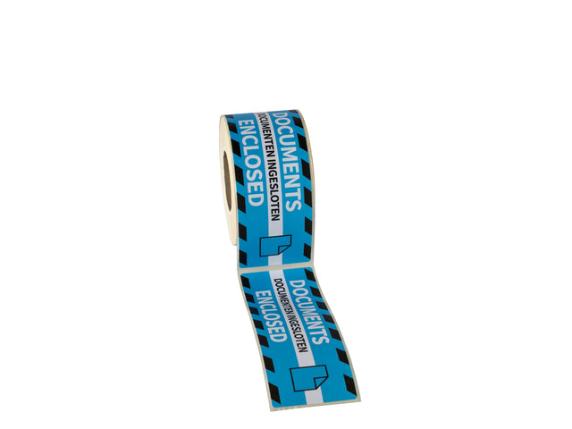 Gevaaretiket Raadhuis 46x125mm rol 250 stuks Documenten inl. EN/NL blauw
