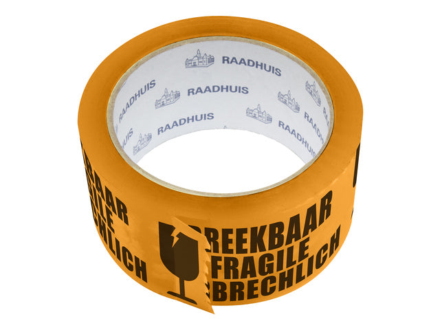 Verpakkingstape Raadhuis 48mmx66m oranje breekbaar