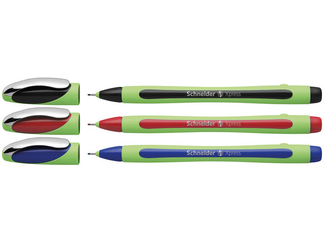 Fineliner Schneider Xpress 0,8mm etui 1x zwart, 1x rood, 1x blauw