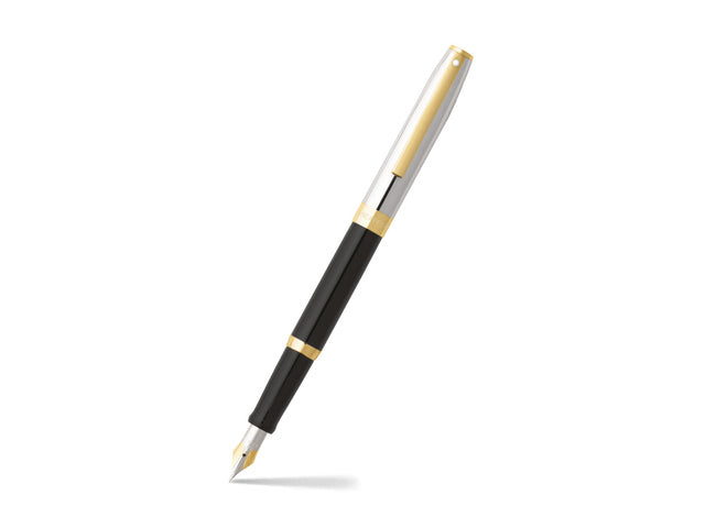 Vulpen SHEAFFER Sagaris E9475 M Glanzende zwarte chromen kap met gouden afwerking