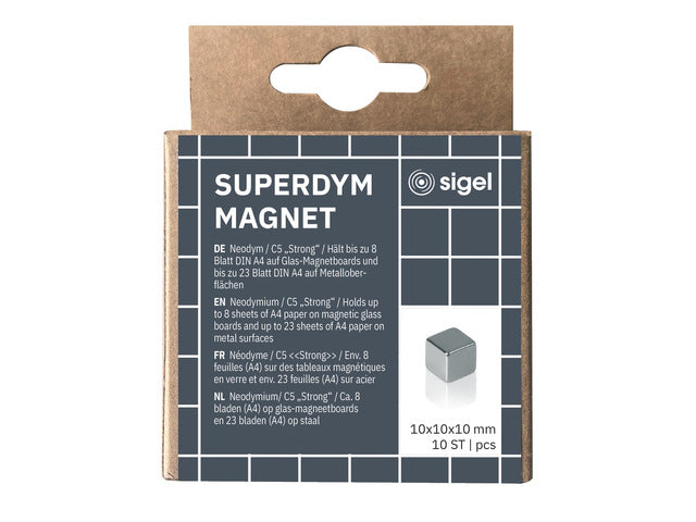 Magneten Sigel voor glasbord set 10stuks zilverkleurig C5 sterk 10x10x10mm