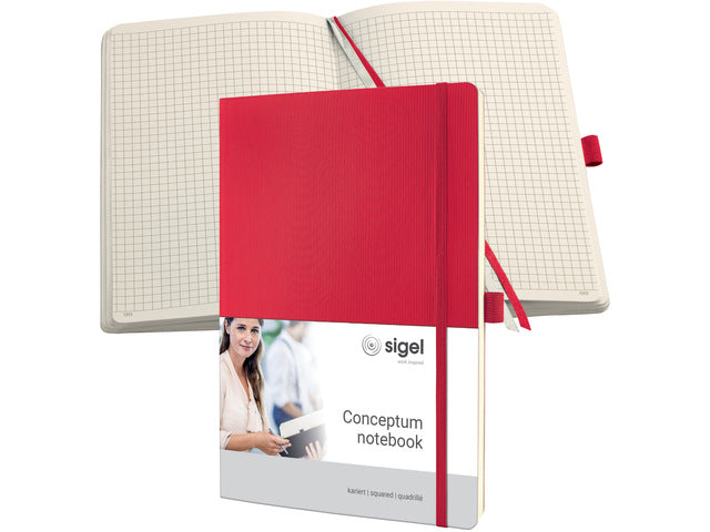 Benachrichtigungsbuch Conceptum Pure A4, rot, 5 mm, rot, Softcover. Genummerte Seiten, Innenausstattung, elastisches DMV-Kabel, Stifthalter, 2 Stifte. 194 Seiten 80 Gramm chamoiskleriges Papier. PEFC-zertifiziert.
