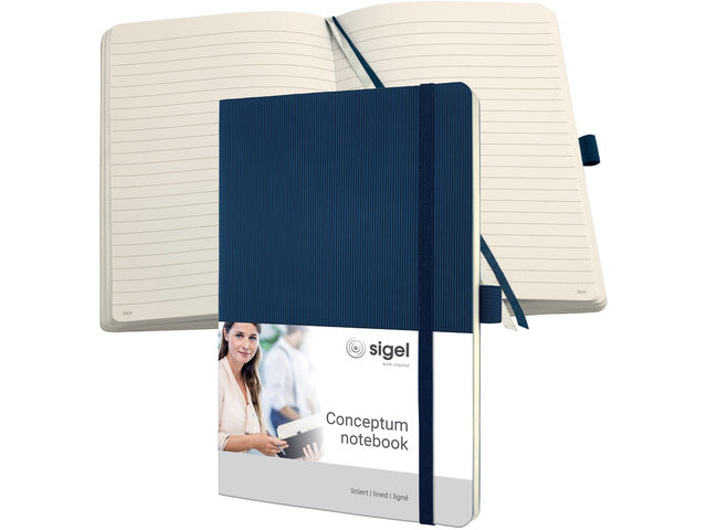Benachrichtigungsbuch Conceptum Pure A5 blau gelinieter Softcover. Genummerte Seiten, Innenausstattung, elastisches DMV-Kabel, Stifthalter, 2 Stifte. 194 Seiten 80 Gramm chamoiskleriges Papier. PEFC-zertifiziert.