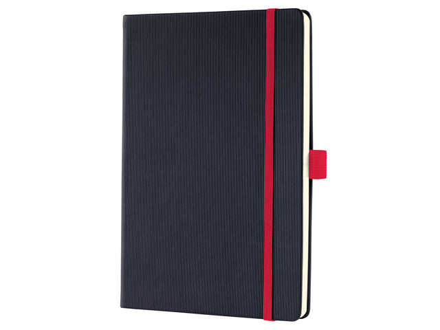 Notitieboek Conceptum RED Edition A5 zwart 5mm ruit hardcover. Genummerde pagina's, inhoudsopgave, sluiting d.m.v. elastiek, lus voor pen, 2 leeslintjes. 194 pagina's 80 grams chamoiskleurig papier. PEFC-gecertificeerd