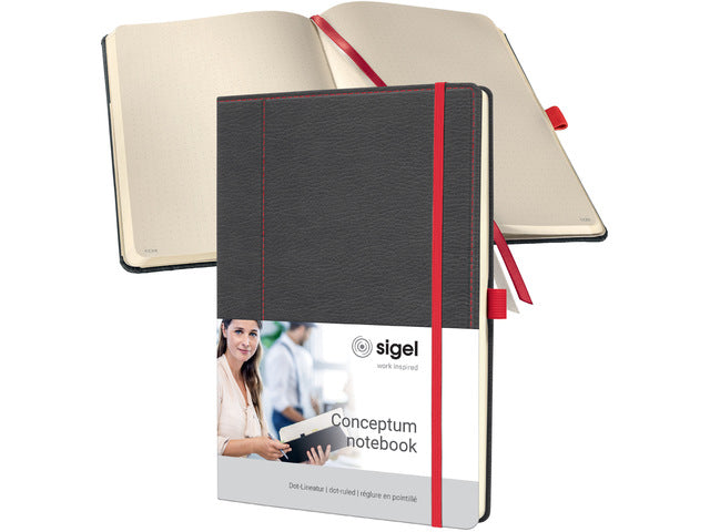 Notitieboek Conceptum A4 grijs-rood punt-uitgelijnd 194pag 80gr HC