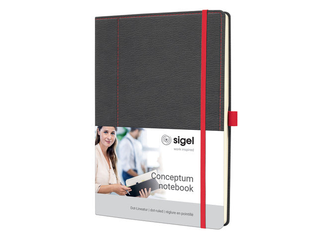 Notitieboek Conceptum A4 grijs-rood punt-uitgelijnd 194pag 80gr HC