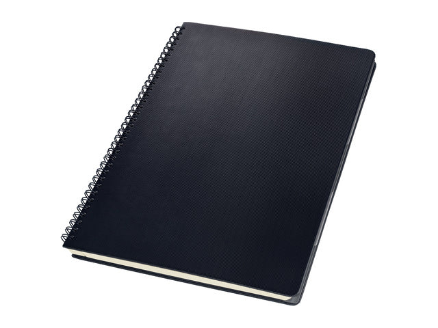 Notitieblok Conceptum met register spiraal zwart 5mm ruit hardcover. 160 pagina's 80 grams chamoiskleurig papier. Ontmoet snelzak. 4-voudige perforatie, kopregel voor datum. PEFC-gecertificeerd