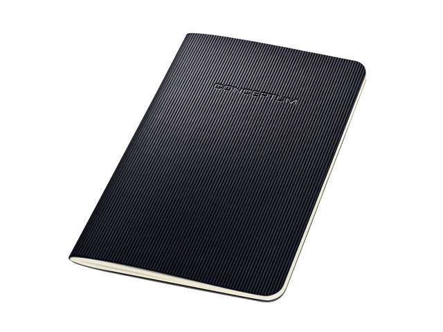 Notitieboek Conceptum A6 zwart gelinieerd softcover. 64 pagina's 80 grams chamoiskleurig papier. Ontmoet snelzak. 4-voudige perforatie, kopregel voor datum. PEFC-gecertificeerd.