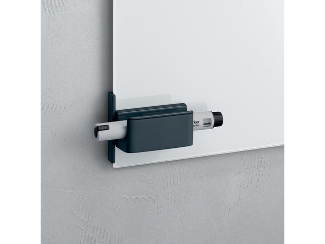 Stifthalter, anthrazit, inklusive magnetischem Clip zum Befestigen des Glas-Magnetbretts, Kunststoff, 75x37x35 mm, 1 St