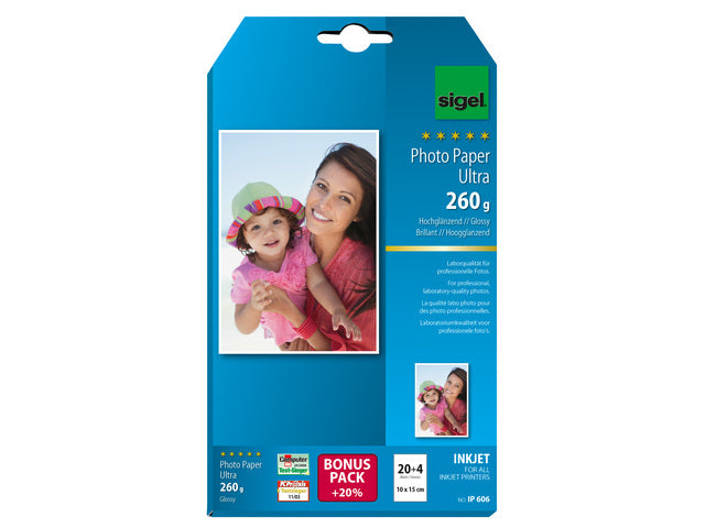 Inkjet Ultra fotopapier 260grs 24 vel eindformaat 10x15cm,