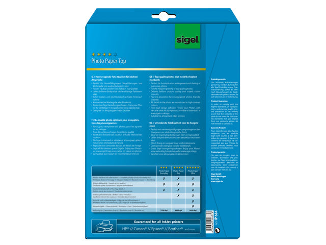 Inkjetpapier Sigel A4 190g Fotopapier zijdenmat pak a 20 blad