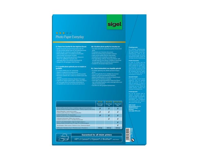 Inkjetfotopapier Sigel A4 wit hoogglans 195gr 20+20 vel gratis