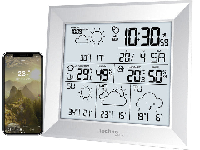 Weerstation Technoline WD 2000 148x134x30mm zilver met 1 buitensensor 30m