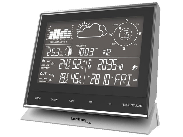 Weerstation Technoline WS 1700 138x153x53mm alu/zwart met 3 buitensensoren 100m