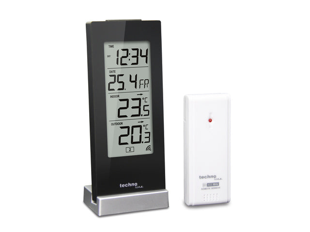 Weerstation Technoline WS 9767 64x165x45mm hoogglans zwart/zilver met 1 buitensensor 30m