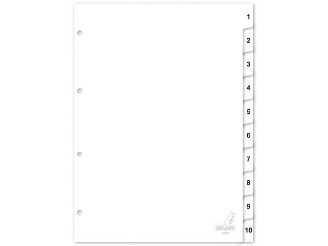Tabblad Kangaro A4 cijfers PP 120 micron wit 4-gaats 10-delig